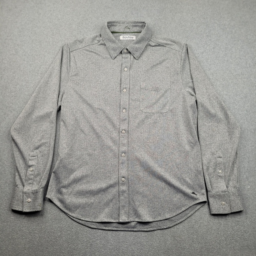 Tommy Bahama San Lucio Stretch Shirt Mens Large Gray Islandzone Herringbone